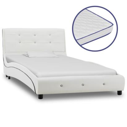 Pat cu saltea spumă memorie, alb, 90x200 cm, piele ecologică GartenMobel Dekor