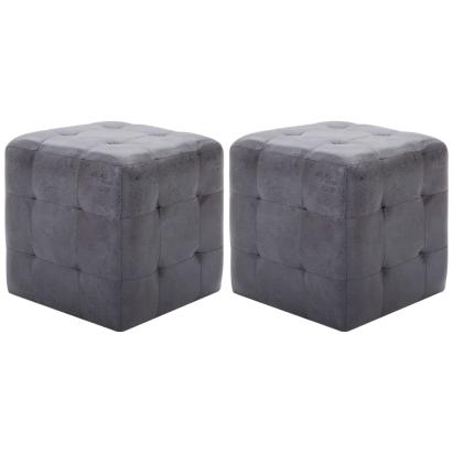 Taburet, 2 buc., gri, 30x30x30 cm, piele întoarsă ecologică GartenMobel Dekor