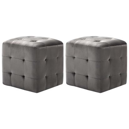 Taburet, 2 buc., gri, 30 x 30 x 30 cm, țesătură din catifea GartenMobel Dekor