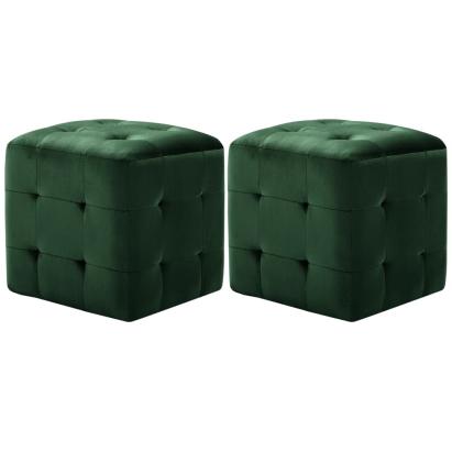 Taburet, 2 buc., verde, 30 x 30 x 30 cm, țesătură catifea GartenMobel Dekor