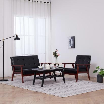 Set canapea, 2 piese, negru, piele artificială GartenMobel Dekor