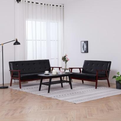 Set de canapele, 2 piese, negru, piele ecologică GartenMobel Dekor