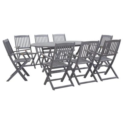 Set mobilier de grădină, 9 piese, gri, lemn masiv de acacia GartenMobel Dekor