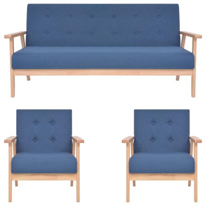 Set de canapele, 3 piese, albastru, material textil GartenMobel Dekor