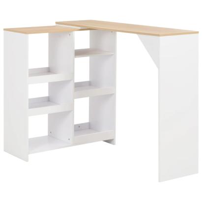 Masă de bar cu raft mobil, alb, 138x39x110 cm GartenMobel Dekor