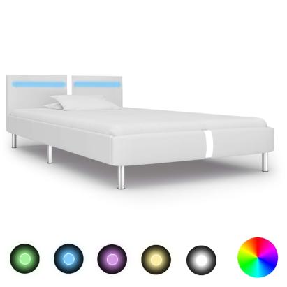 Cadru de pat cu LED, alb, 90 x 200 cm, piele artificială GartenMobel Dekor