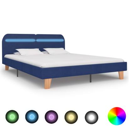Cadru de pat cu LED-uri, albastru, 160x200 cm, material textil GartenMobel Dekor