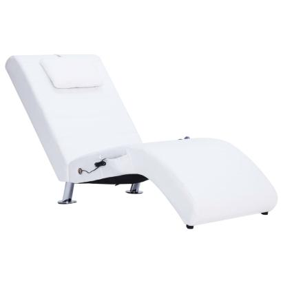 Șezlong de masaj cu pernă, alb, piele artificială GartenMobel Dekor