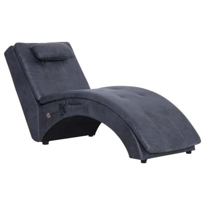 Șezlong de masaj cu pernă, gri, piele întoarsă artificială GartenMobel Dekor