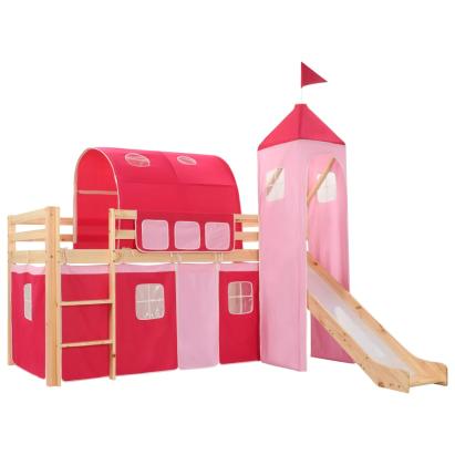 Cadru pat etajat copii cu tobogan & scară 208x230 cm lemn pin GartenMobel Dekor