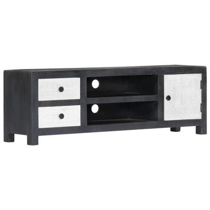 Comodă TV sculptată manual gri&alb 120x30x40cm lemn masiv mango GartenMobel Dekor