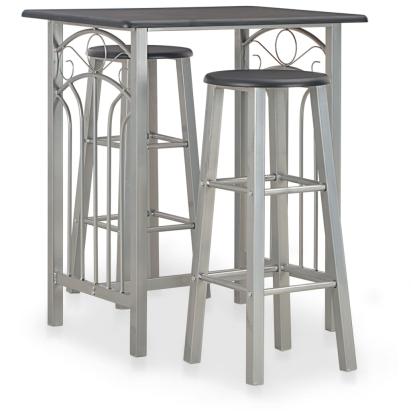Set mobilier de bar, 3 piese, negru, lemn și oțel GartenMobel Dekor