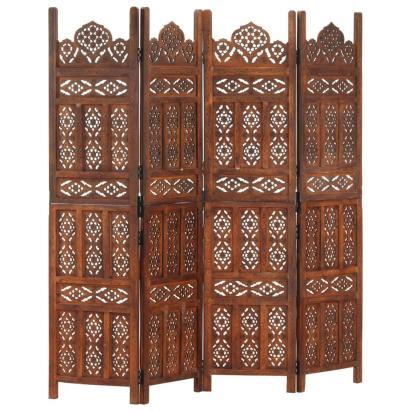 Paravan cameră sculptat manual 4 panouri maro 160x165 cm mango GartenMobel Dekor