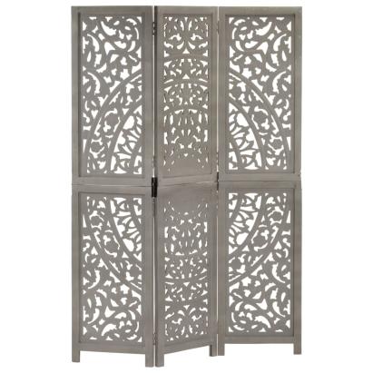 Paravan cameră sculptat manual 3 panouri gri 120x165 cm mango GartenMobel Dekor