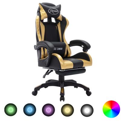 Scaun de racing cu LED RGB, auriu și negru, piele ecologică GartenMobel Dekor