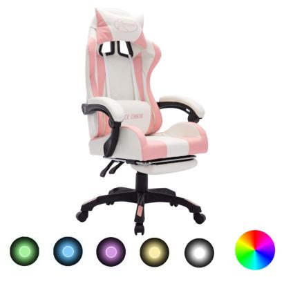 Scaun de racing cu LED RGB, roz si alb, piele ecologică GartenMobel Dekor