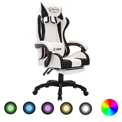 Scaun de racing cu LED RGB, negru și alb, piele ecologică GartenMobel Dekor