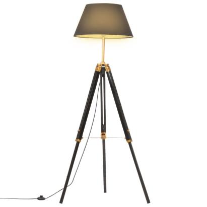 Lampă de podea trepied, negru și auriu, 141 cm, lemn masiv tec GartenMobel Dekor