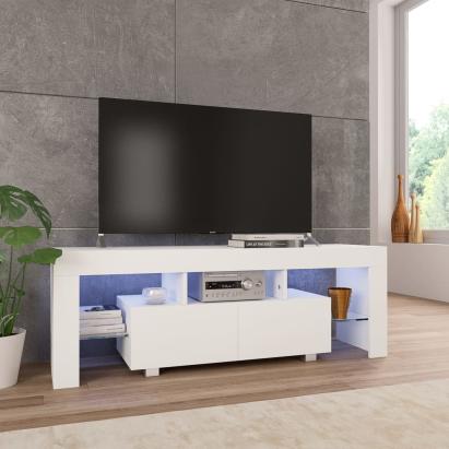 Comodă TV cu lumini LED, alb extralucios, 130x35x45 cm GartenMobel Dekor