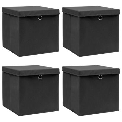 Cutii depozitare cu capace, 4 buc. negru, 32x32x32 cm, textil GartenMobel Dekor