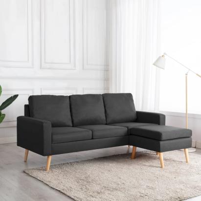 Canapea cu 3 locuri și taburet, gri închis, material textil GartenMobel Dekor