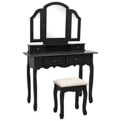 Set masă toaletă cu taburet negru 100x40x146 cm lemn paulownia GartenMobel Dekor