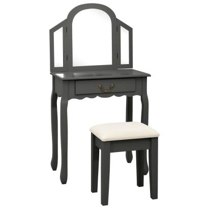 Masă toaletă cu taburet, gri, 65x36x128 cm, lemn paulownia, MDF GartenMobel Dekor