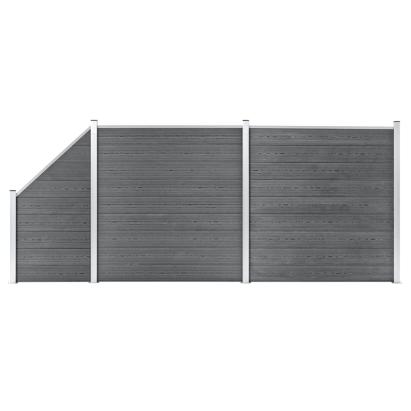 Set panouri gard, 2 pătrate + 1 oblic, gri, 446 x 186 cm, WPC GartenMobel Dekor