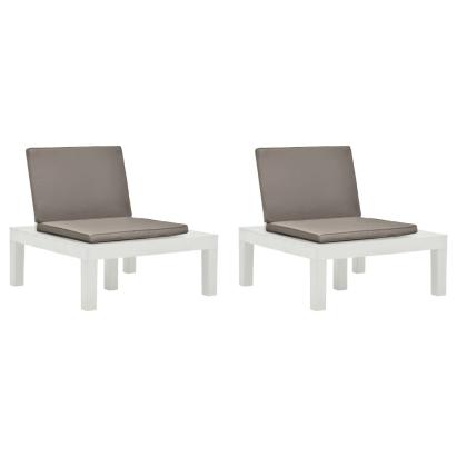 Șezlonguri de grădină cu perne, 2 buc., alb, plastic GartenMobel Dekor