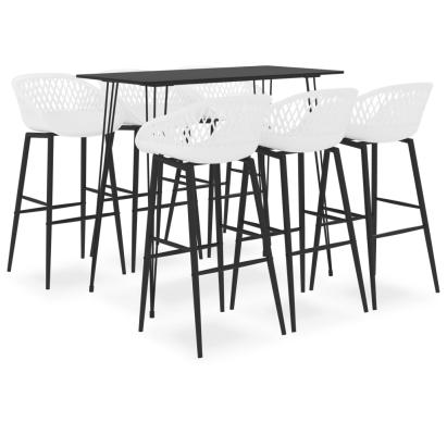 Set mobilier de bar, 7 piese, negru și alb GartenMobel Dekor