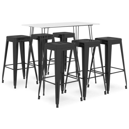 Set mobilier de bar, 7 piese, alb și negru GartenMobel Dekor