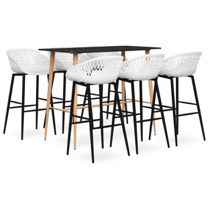 Set mobilier de bar, 7 piese, negru și alb GartenMobel Dekor
