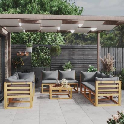 Set mobilier grădină cu perne, 9 piese, lemn masiv acacia	 GartenMobel Dekor