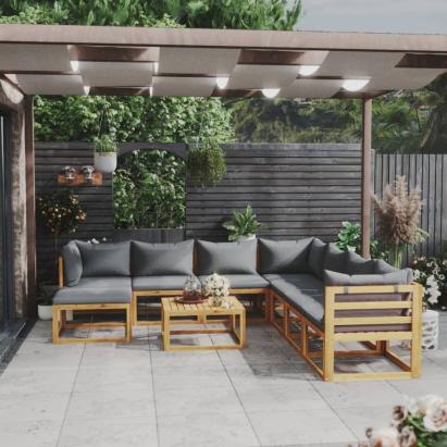 Set mobilier grădină cu perne, 9 piese, lemn masiv de acacia GartenMobel Dekor