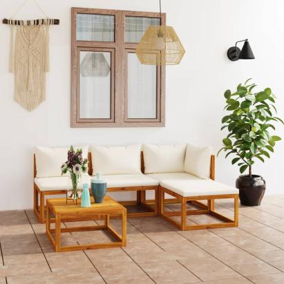Set mobilier de grădină cu perne 5 piese crem lemn masiv acacia GartenMobel Dekor