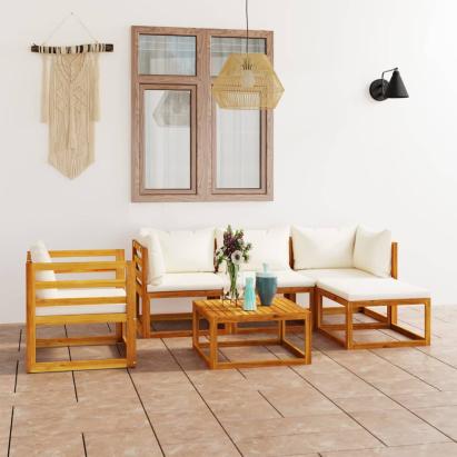 Set mobilier grădină cu perne, 6 piese, crem, lemn masiv acacia GartenMobel Dekor