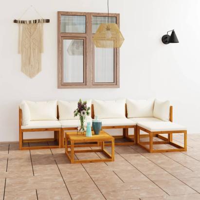 Set mobilier grădină cu perne, 6 piese, crem, lemn masiv acacia GartenMobel Dekor
