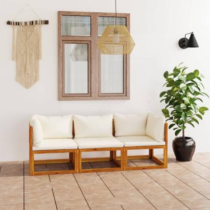 Canapea de grădină 3 locuri cu perne, crem, lemn masiv acacia GartenMobel Dekor
