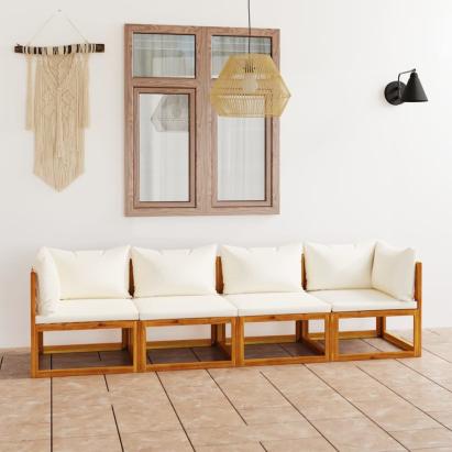 Canapea de grădină 4 locuri cu perne, crem, lemn masiv acacia GartenMobel Dekor