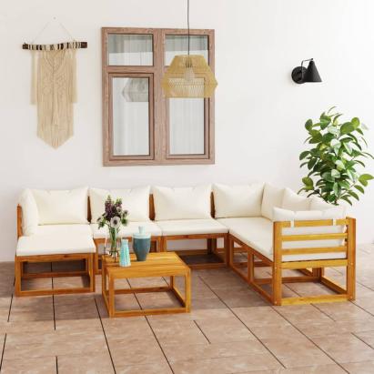 Set mobilier grădină cu perne, 8 piese, crem, lemn masiv acacia GartenMobel Dekor