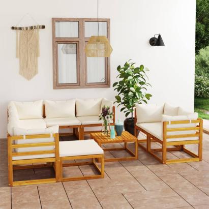 Set mobilier grădină cu perne 10 piese crem lemn masiv acacia GartenMobel Dekor