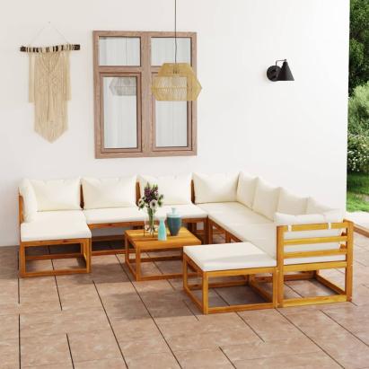 Set mobilier grădină cu perne 11 piese crem lemn masiv acacia GartenMobel Dekor