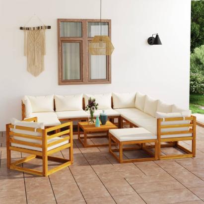Set mobilier grădină cu perne 12 piese crem, lemn masiv acacia GartenMobel Dekor