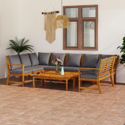 Set mobilier grădină cu perne, 9 piese, lemn masiv de acacia GartenMobel Dekor