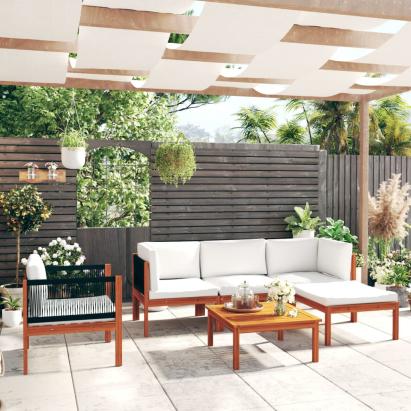 Set mobilier grădină cu perne, crem, 6 piese, lemn masiv acacia GartenMobel Dekor