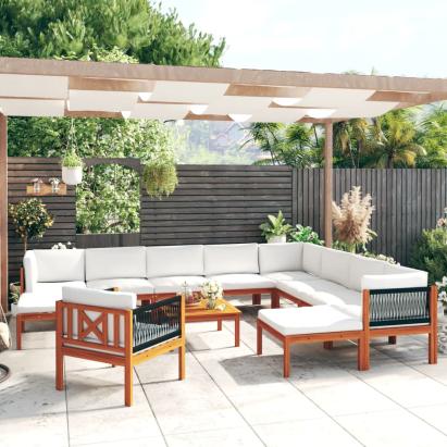 Set mobilier grădină cu perne crem, 12 piese, lemn masiv acacia GartenMobel Dekor