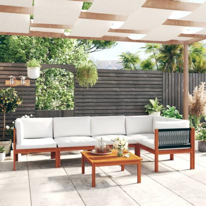 Set mobilier grădină cu perne, crem, 6 piese, lemn masiv acacia GartenMobel Dekor