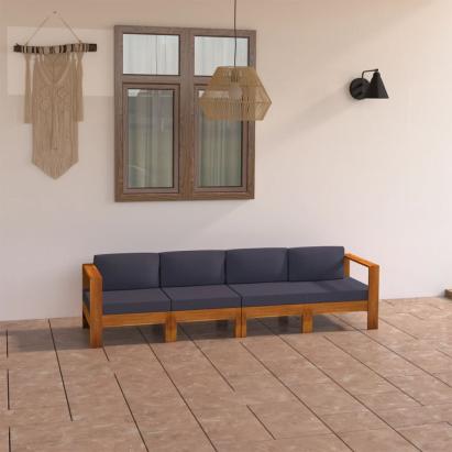 Canapea grădină 4 locuri, cu perne gri închis, lemn acacia GartenMobel Dekor