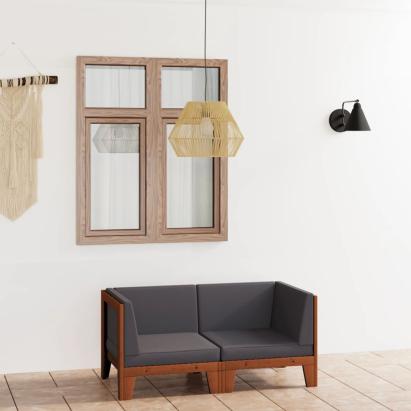 Set canapea 2 locuri cu perne gri închis, lemn masiv acacia GartenMobel Dekor