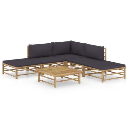 Set mobilier de grădină cu perne gri închis, 6 piese, bambus GartenMobel Dekor